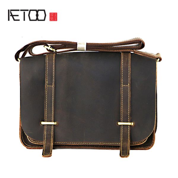 

aetoo first layer of leather men's shoulder messenger bag leather men bag crazy horse skin business casual