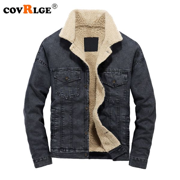 

covrlge 2018 winter new men denim jacket fashion plus size loose cost plus velvet thickening male outerwear casual coats mwj121, Black;brown