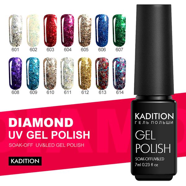 

kadition 7ml manicure 3d diamond glitter nail gel uv led nail art shiny soak off gel varnish enamel semi permanent polish, Red;pink