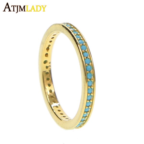

whole salegold color fashion full band turquoises blue stone engagement band high quality 925 sterling silver gold color ring, Golden;silver
