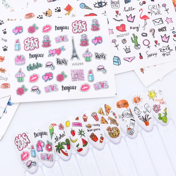 

mix 20 designs nail stickers water transfer decals flamingo flower animal mix color slider manicure nail art decoration sawg20, Black