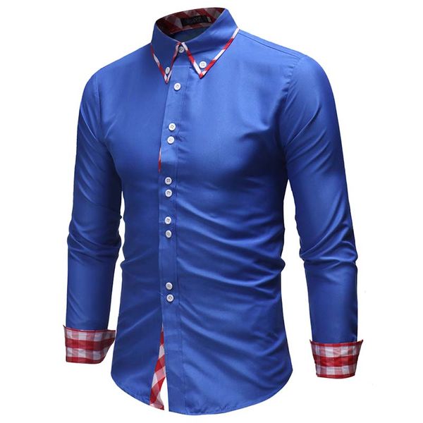 

new 2018 autumn neckline stitching dress shirts mens casual shirt double collar lattice men shirts plus size xxxl, White;black