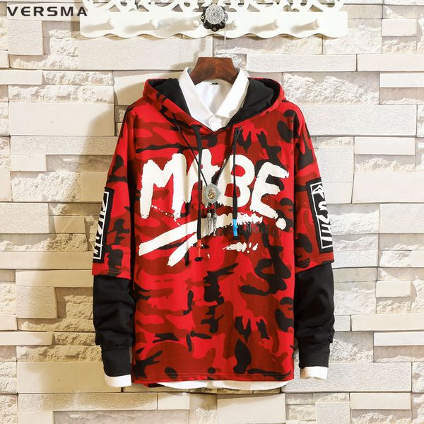 

versma 2018 high street streetwear camouflage printed mens hoodies sweatshirts autumn japanese harajuku gd hooded sweatshirt 5xl, Black