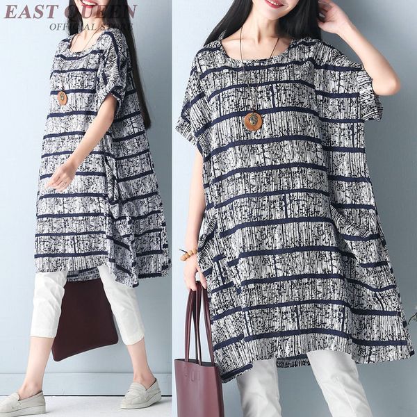

summer women loose pullover short batwing sleeve striped print casual o-neck plus size long clothing aa3463 f, White