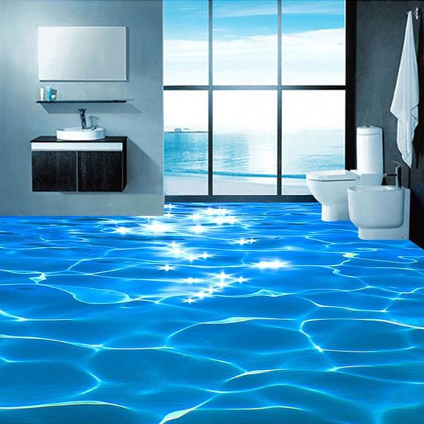 

custom mural wallpaper 3d sea wave textured bathroom pvc self-adhesive waterproof floor wallpaper wall covering roll home decor