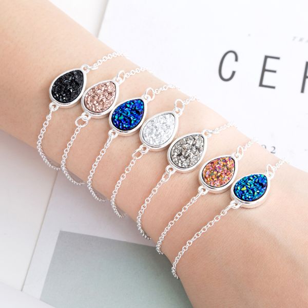 

ethnic style bohemian women water drop bangle girl shinning pendant adjustable bracelet lady retro wristband, Black