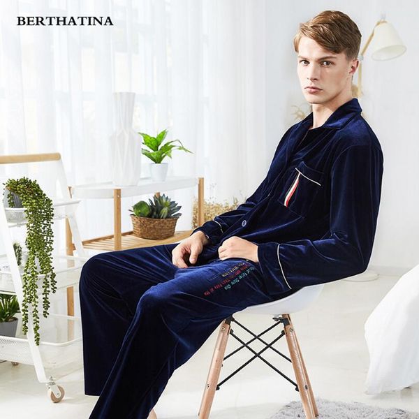 

berthatina 2018 winter autumn fashion men solid nightgown men's clothing mens pajamas set long sleeve pyjamas pyjama homewear, Black;brown