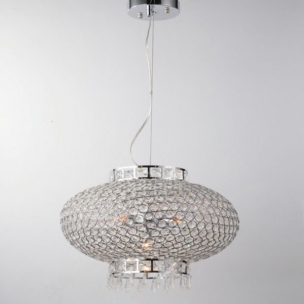 Modern Chrome Chinese Lantern Design Crystal Beaded Pendant Light Hanging Lamps Re Cristal Fixture For Dinning Room Fengshui Chandelier