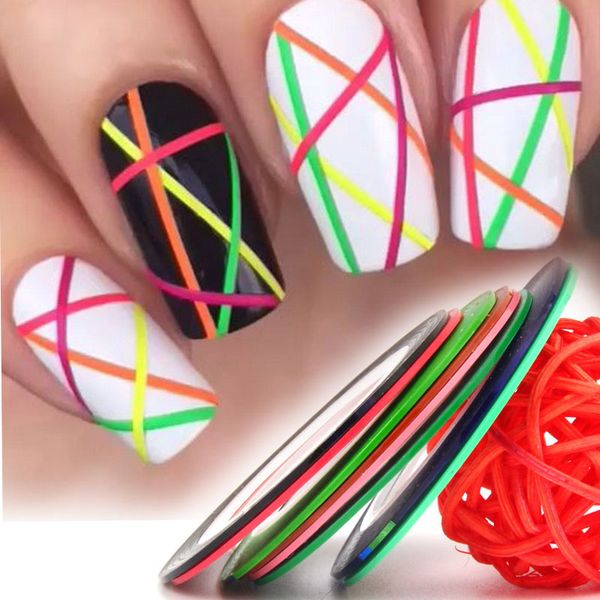 

8pcs rolls vinyl nail strips tape line manicure nail art stickers decals diy beauty tips decoration striping spools wy631, Black