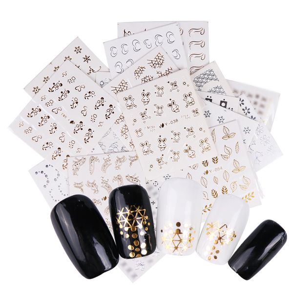 

20pcs 3d nail stickers random cat flower jewelry image transfer decal gold silver color adhesive nail art decorations set sa543, Black