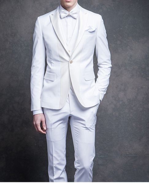 

matching white peaked lapel groom wedding tuxedos trim fit handsome mens suits 3 pieces (jacket+pants+vest) suits, Black;gray