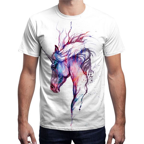 

fashion summer t shirt women men animal horse white tshirt 3d printed color picture tees wholesale plus size 3xl, White;black