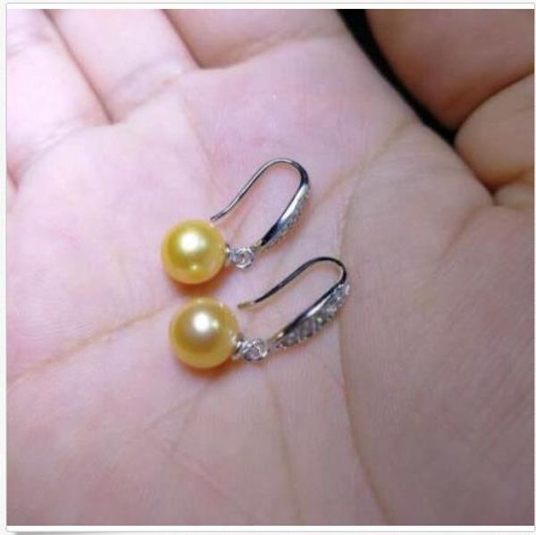 

огромный 8-9 мм идеальный круглый золотой австралии южное море жемчужина мотаться серьги, Golden;silver