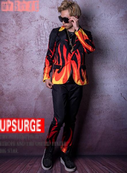

man han edition of the new fashion boutique personality anchor bar singer stage costumes dance suit coat shows the flame pattern m-2xl, Black;red