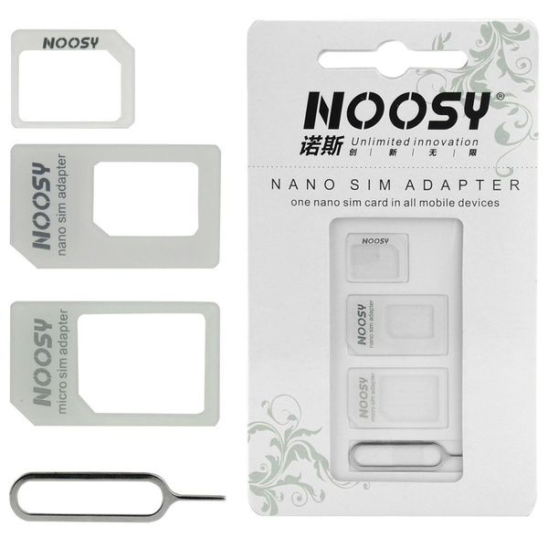 

1000sets (4000pcs) 4 В 1 NOOSY Nano Micro SIM-карты адаптер Eject Pin для iPhone 7 6 5 5S для iPhone 6 6plus с розничной коробкой