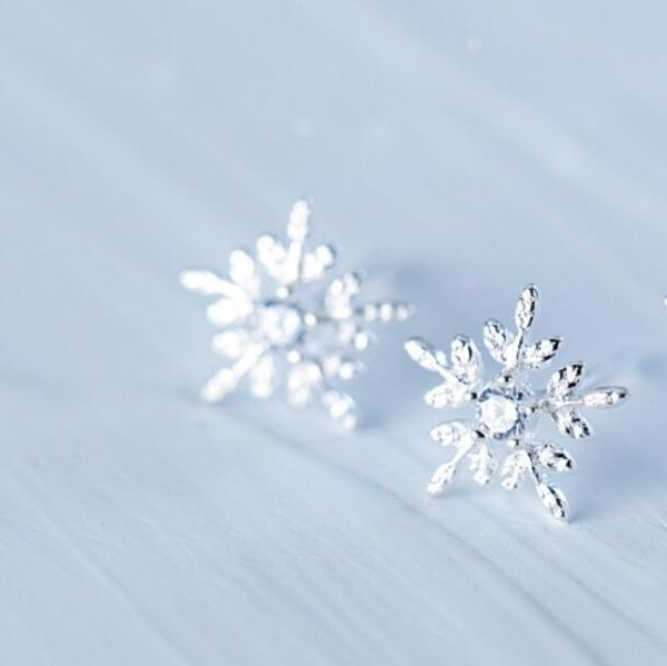 

luxury jewelry s925 sterling silver earrings sonwflake shape stud earrings flowers stud earrings for women korean style, Golden;silver
