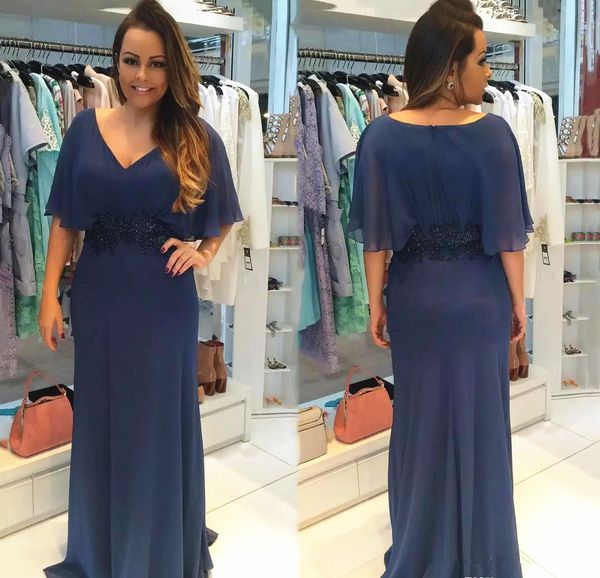 

dark navy mother of the bride dress half sleeve v neck sparkly appliques waist chiffon long sheath formal evening dress wedding guest gowns, Black;red