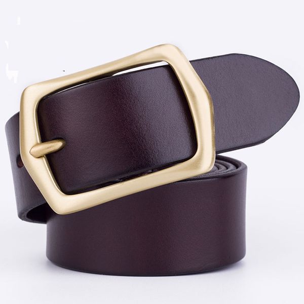 

new pure copper buckle pin buckle belt men's leather belt pure leather handmade color retro, Black;brown