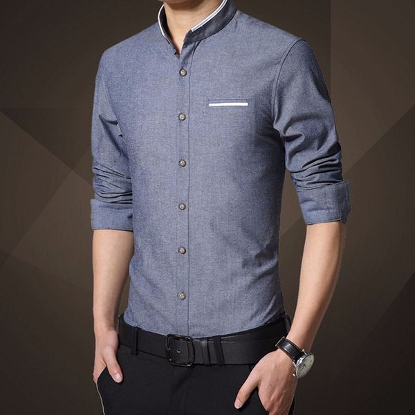 

5xl men dress shirt solid stand collar men's tees long sleeve print shirts men summer business shirts, White;black