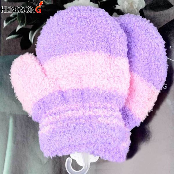 

kids winter warm plush gloves children coral fleece knitted mittens kids boys girls soft colorful striped full finger gloves, Blue;gray