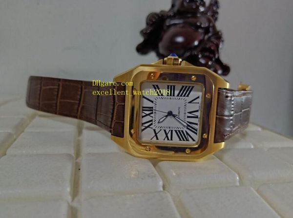 

new sell men's watches 18k yellow gold 100 xl w200737g 40 mm white dial automatic mechanical leather mens watch watches, Slivery;brown