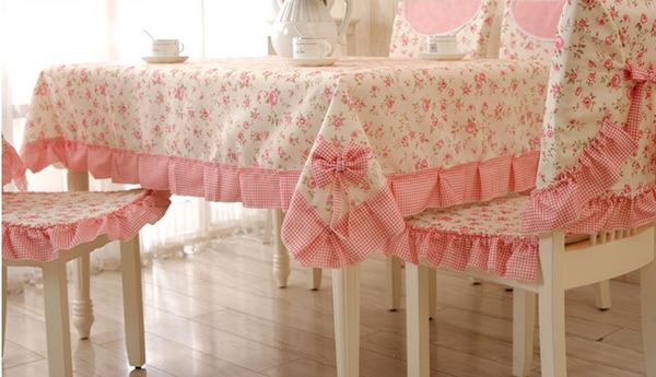 

wholesale-h8 high-end european pink flower rose garden house tablecloths cotton fabric l tablecloth dining chair cover ing