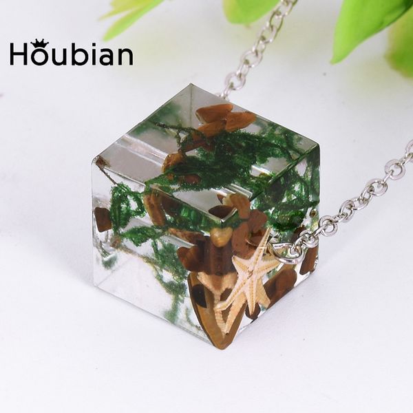 

whole salesquare resin dried flower necklace natural starfish stone decoration necklace jewelry, Golden;silver