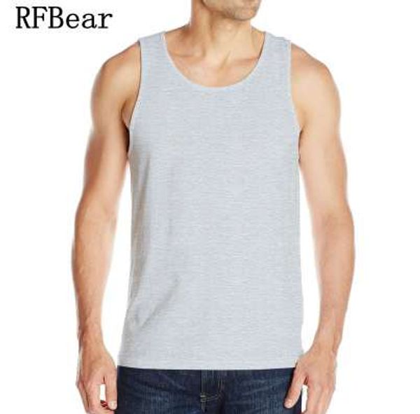 

rfbear fashion men' 95% cotton o-neck tank summer male sleeveless vest casual printin solid color high elastic, White;black