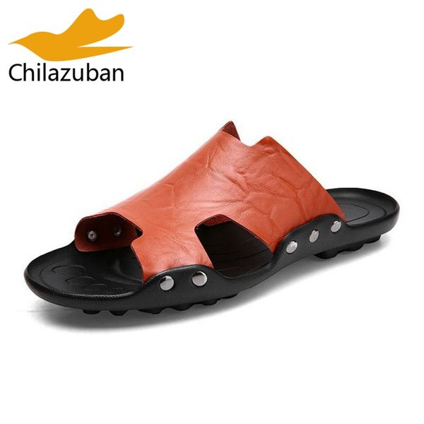 

chilazuban size 35-47 concise men sandals open toe soft bottom slippers summer beach holiday leisure shoes hombre footwear, Black