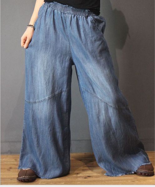 

autumn jeans women retro loose casual denim trousers ladies 2018 new elastic waist bleached spliced pocket denim pants, Blue