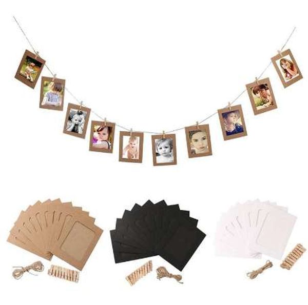 10 Stück DIY 15,2 cm hängende Albumklammern Kraftpapier Fotorahmen Saiten Seilklammern Sets für Hochzeitsdekoration Girlande (weiß)