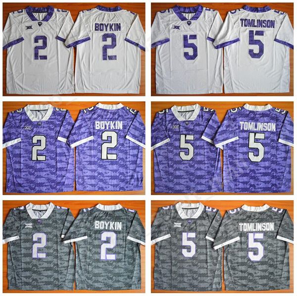 

ncaa college 2 trevone boykin джерси мужчины tcu рогатый frogsb футбол 5 ladainian томлинсон джерси большой 12 прошитой команда фиолетовый б, Black