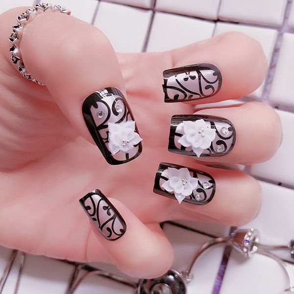 

nails 24pcs/lot full cover false nails personality nail finished back glue fashion floral nail acrylic, Red;gold