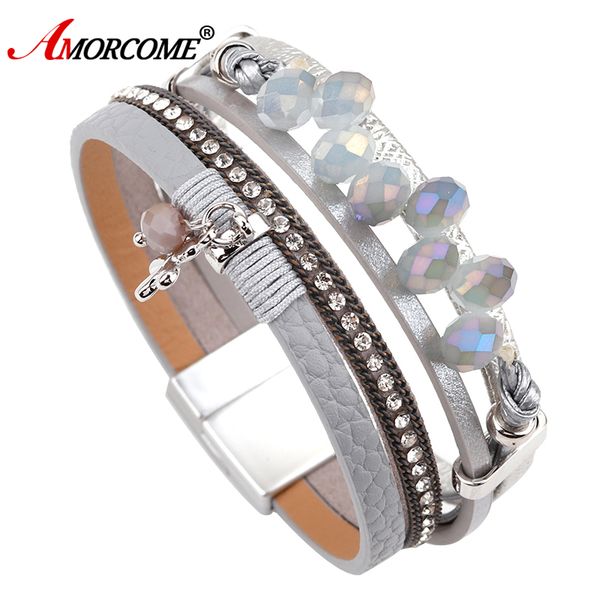 

кристалл rhinestone кожаный сплав многослойные кожаные браслеты для женщин браслет кристалл женщины подарок ювелирных изделий 19.4 * 2.2 см, Black