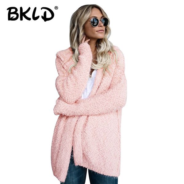 

bkld 2017 new winter women cardigans coat long sleeve solid hooded knitted cardigan women sweater, White;black