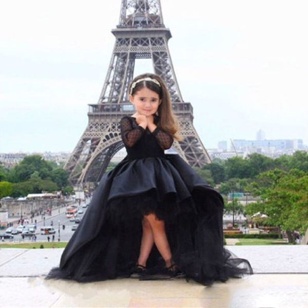 

generous ball gown flower girl dresses sheer neck long sleeve with tiered skirt high low girls pageant dresses, White;blue