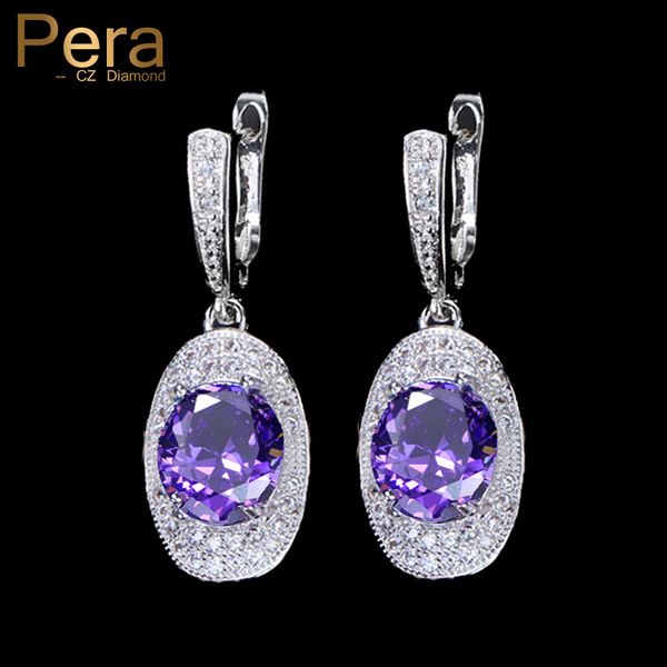 

pera fashion ladies 6 color option big dangle drop mystical purple crystal long hoop earrings for women wedding party gift e321, Golden;silver