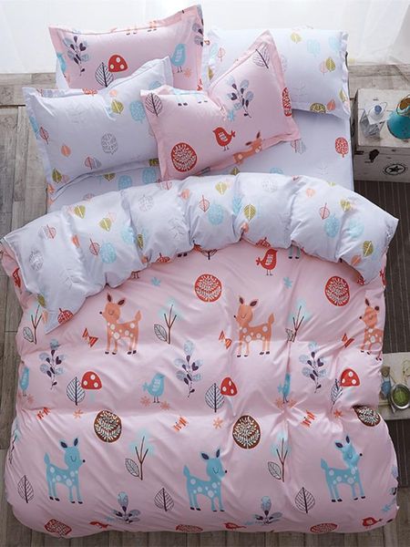 

4 pcs duvet cover set cartoon likable pink deer pink comfortable bedding set
