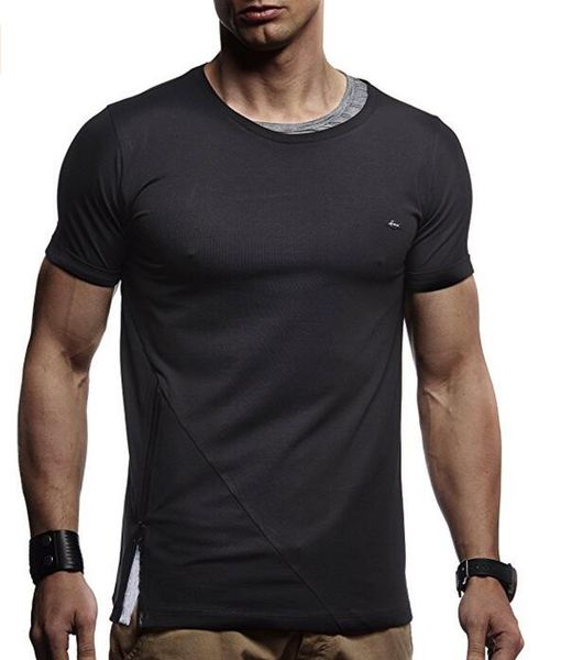 

Muscle Man Tee Cotton Athletic Casual Mens Fitness Shorts T-shirt Summer Zipper Design Fitness Leisure Curve T-shirt