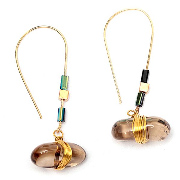 

1 pair vintage natural stone drop earrings for women retro copper wire gold hook stone dangle earring handmade jewelry gift, Silver