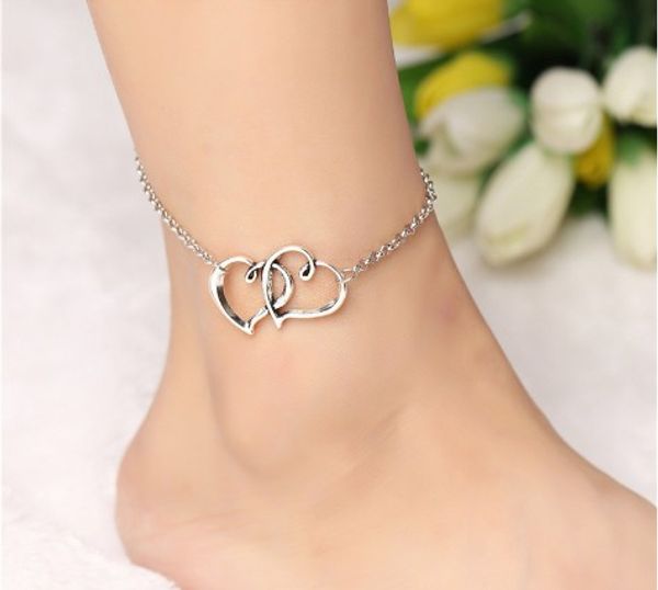 

heart seal ankle chain antique silver alloy ankle bracelets foot chain barefoot sandals beach foot accessories, Red;blue
