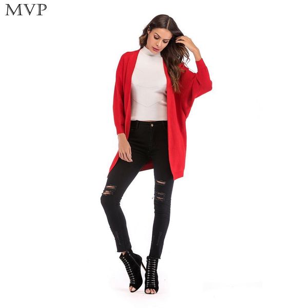 

spring bat front women yellow winter sweater black casual neck open red autumn v coat solid sleeve long fashion cardigan, White;black