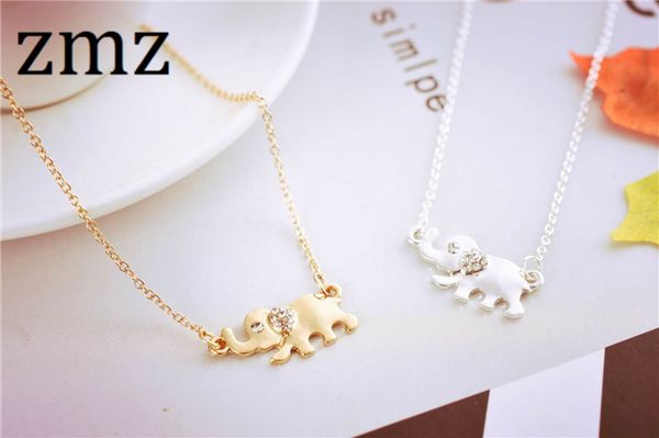 

zmz 10pcs/lot cute elephant animal necklace elegant pendant with shinny glass main stone outdoor necklace gift for girls, Silver