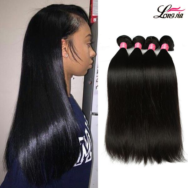 

brazianan необработанные девственница прямые волосы 3 или 4 пучки 100% бразильский huamn наращивание волос brazialin прямая волна естественн, Black