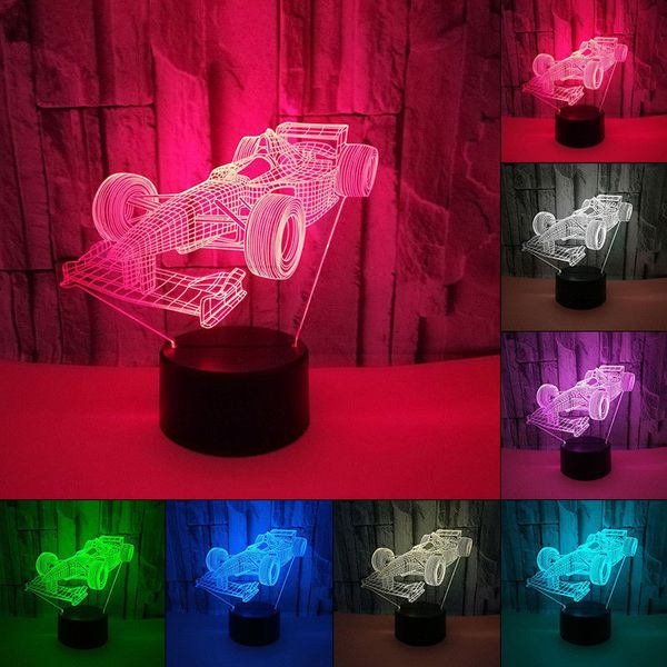 Auto da corsa 3D Illusion LED Night Light 7 colori che cambiano lampada da tavolo leggera Regali Home Decor Lampade acriliche Spedizione gratuita # T56