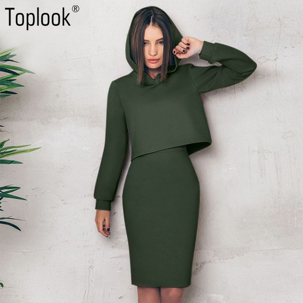 

ook dark green suede womens sets two piece sets hooded sweater plus high waist pencil skirt 2018 winter casual women's, Gray