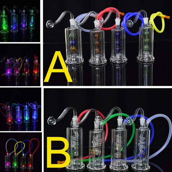 

Bongs LED Bubbler Mini Heady Glass Rigs Bong LED Light Dab Rigs Ball Per Sprial Recycler 4.5 inch Bongs Oil Rig Hookah with Banger 20"Hose