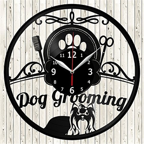 Dog Grooming Vinyl Record Wall Clock Modern Home Decor Wall Art