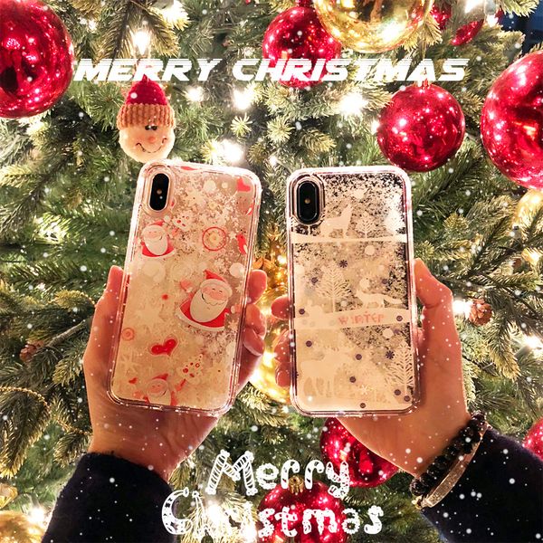 Immagini Natale Per Iphone 6.Custodie Cellulare Custodia Cellulare Di Natale Iphone X 8 7 6s Plus Custodia Inverno Albero Di Natale Babbo Natale Fiocco Di Neve Quicksand Silicone Morbido Trasparente Cover Regali Custodie S5 Da Yeltview