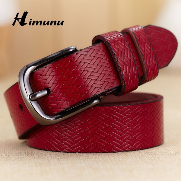 

himunu 2015 women's 100% genuine leather belt brand striped vintage pin buckle women belts for business girl luxury designer, Black;brown